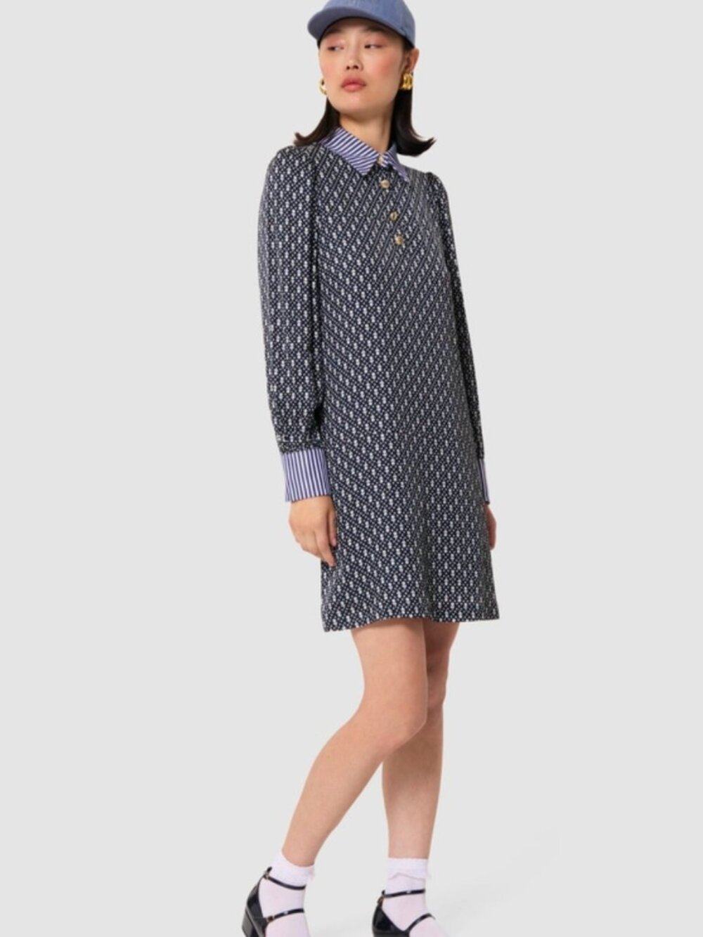 Tara Jarmon - Rolfino Midnight Shirt-Dress with Gold tone Buttons